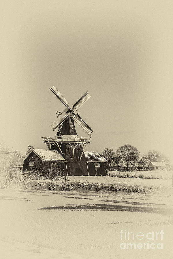Beautiful old Dutch woodmill of 1903 in black and white Photograph by Patricia Hofmeester