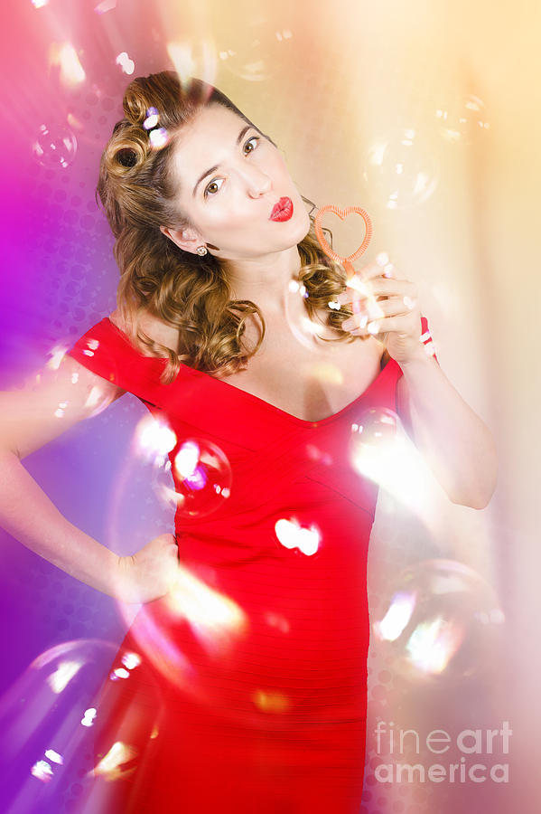 Beautiful pin-up girl at retro disco dance party #1 Photograph by Jorgo Photography