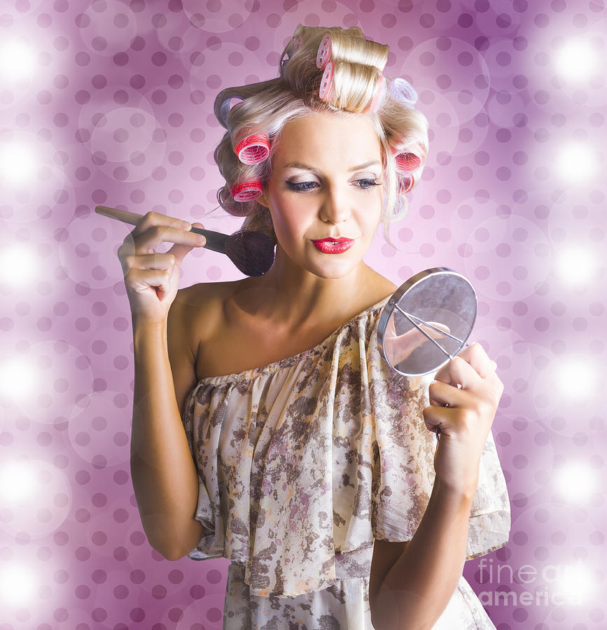 Beautiful Retro Woman Applying Makeup Cosmetics Photograph by Jorgo Photography