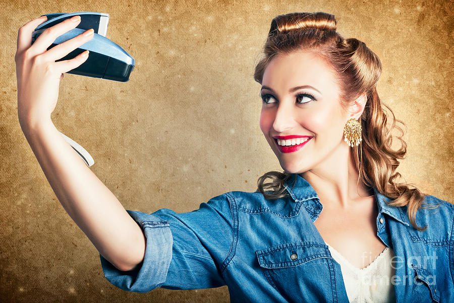 Beautiful Retro Woman Taking Selfie With Camera Photograph by Jorgo Photography