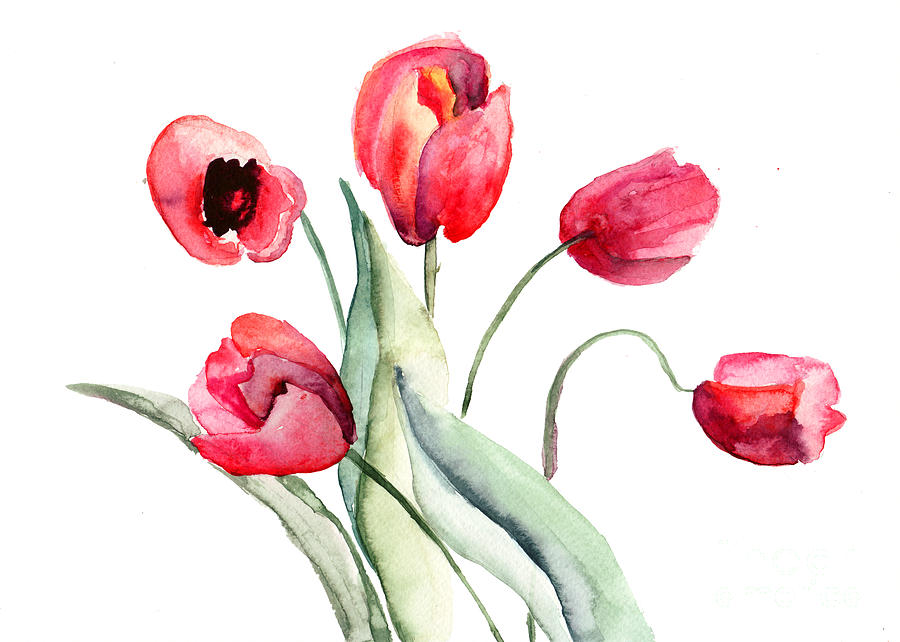 Beautiful Tulips Flowers Painting by Regina Jershova