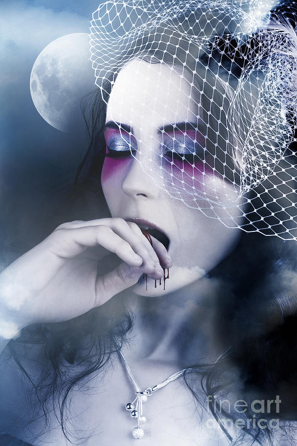 Beautiful Vampire Woman At Full Moon Photograph by Jorgo Photography