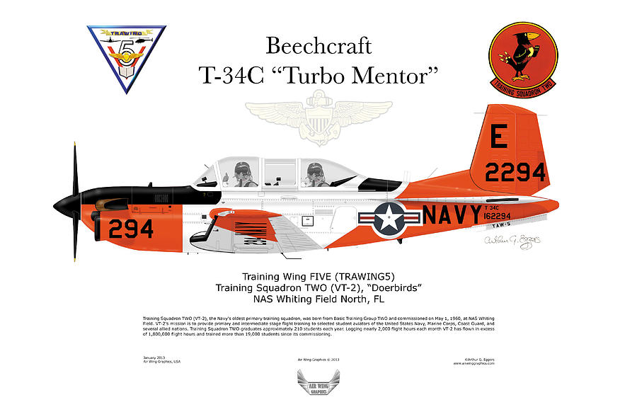 Beechcraft T-34C TurboMentor #2 Digital Art by Arthur Eggers