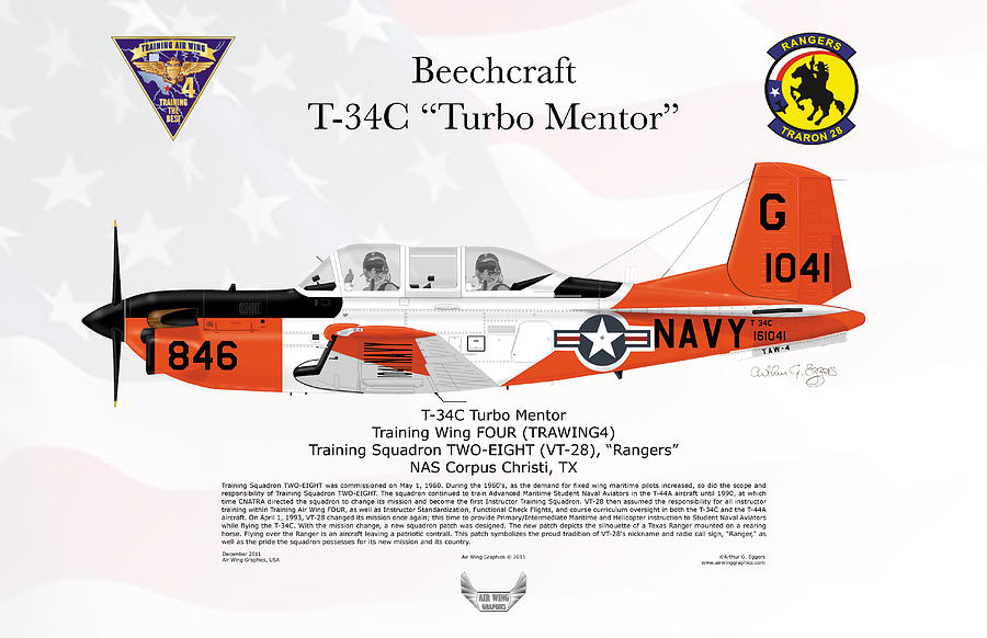 Beechcraft T-34C TurboMentor VT-28 #3 Digital Art by Arthur Eggers