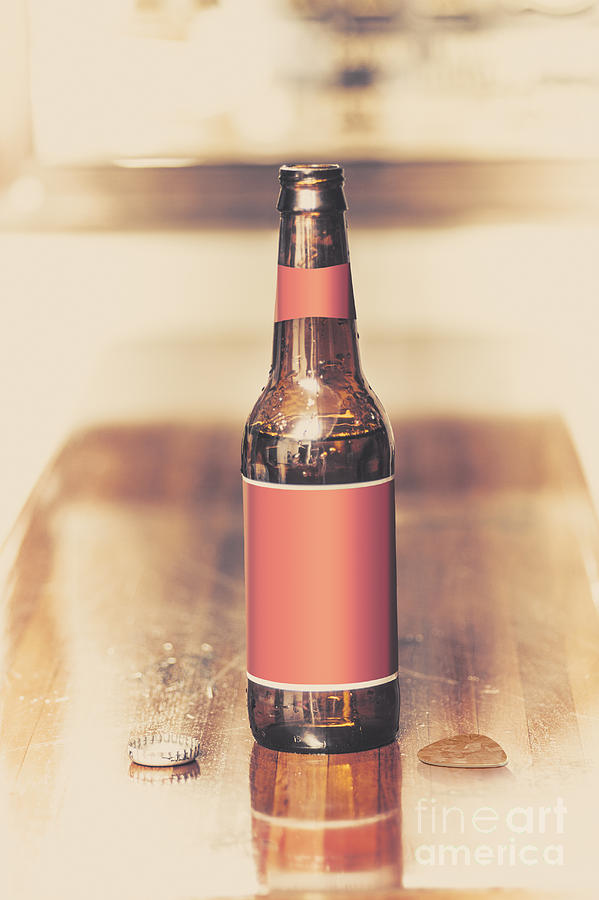 Beer Photograph - Beer bottle and guitar pick on bar. Top pick #1 by Jorgo Photography