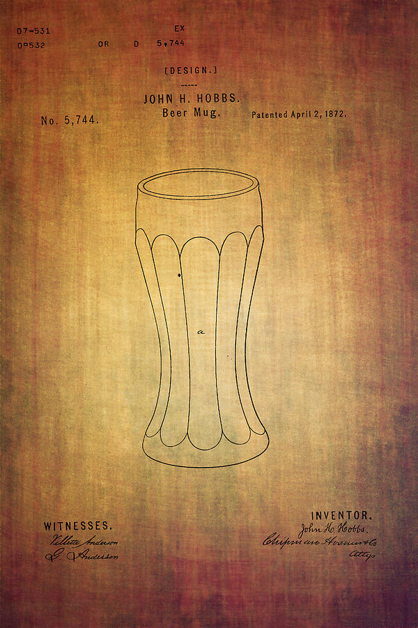 Beer mug patent  J.Hobbs from 1872 Digital Art by Eti Reid