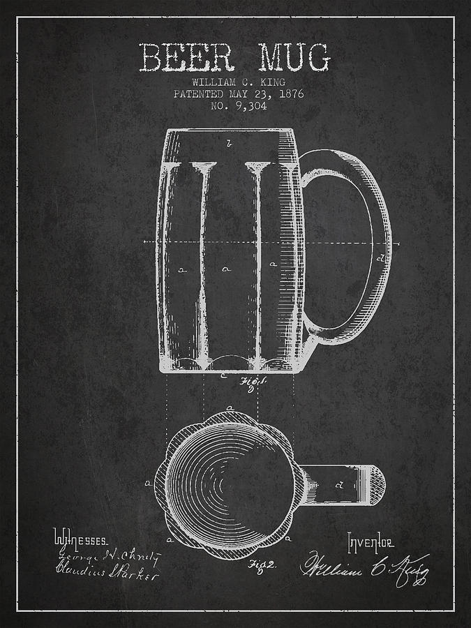 Beer Mug Patent From 1876 - Dark Digital Art