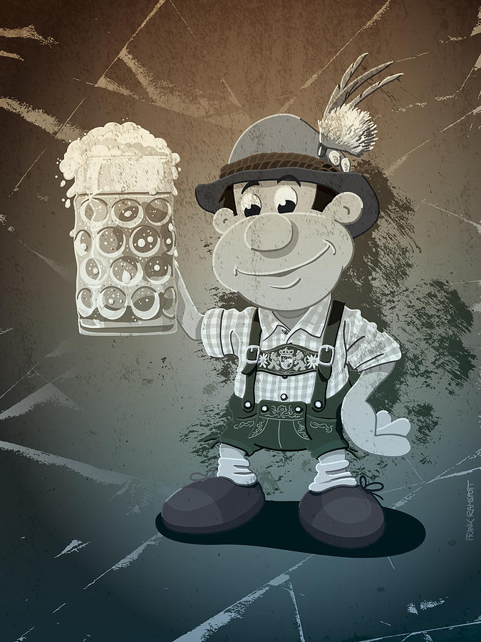 Munich Movie Digital Art - Beer Stein Lederhosen Oktoberfest Cartoon Man Grunge Monochrome #1 by Frank Ramspott