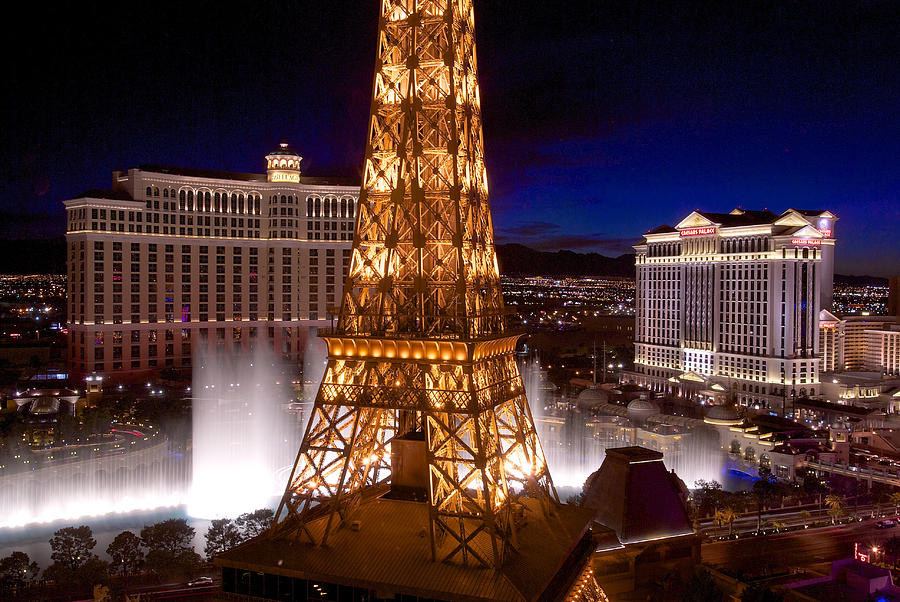 Bellagio Hotel Eiffel Tower Caesars Palace Photograph by Walter Rowe ...