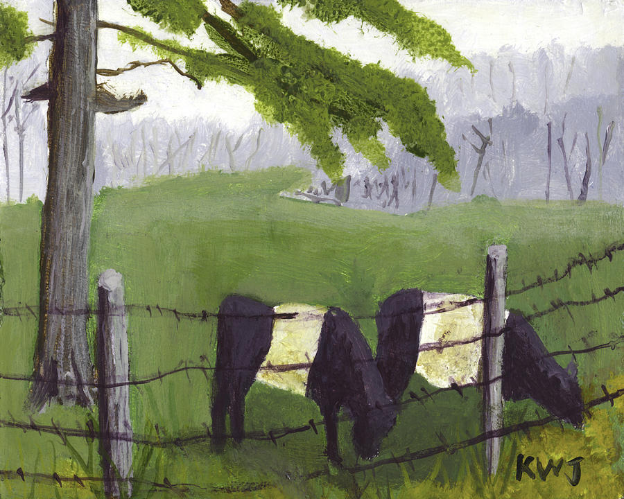Belted Galloway Cows in Rockport Maine Painting by Keith Webber Jr