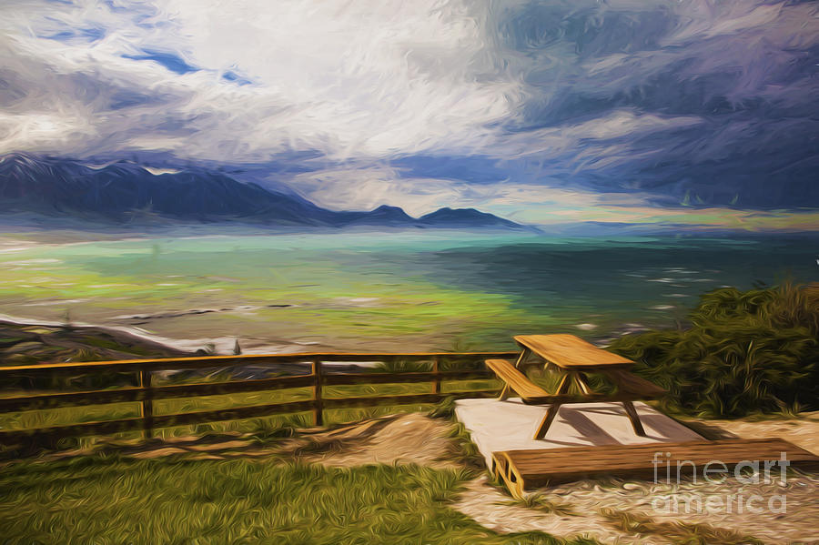 Bench at Kaikora with approaching storm #2 Photograph by Sheila Smart Fine Art Photography