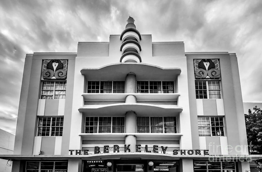 Black And White Photograph - Berkeley Shores Hotel  2 - South Beach - Miami - Florida - Black and White #1 by Ian Monk