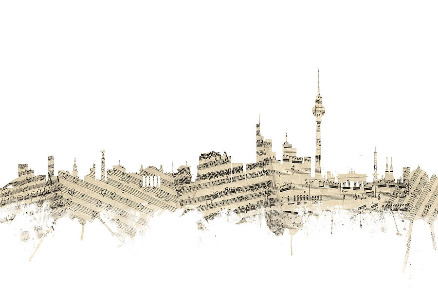 Berlin Digital Art - Berlin Germany Skyline Sheet Music Cityscape #1 by Michael Tompsett