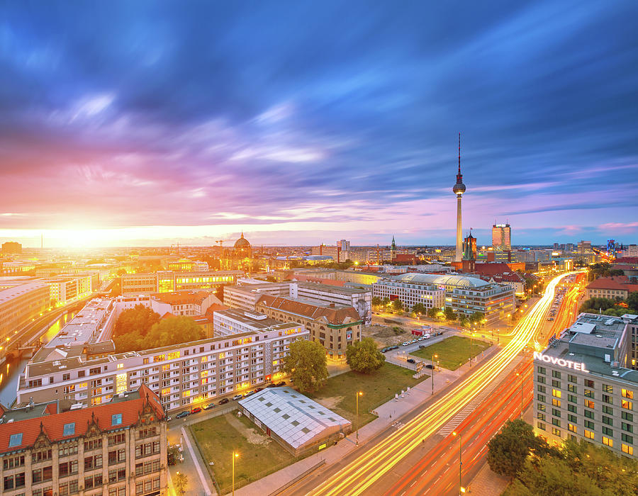 Berlin Skyline Cityscape With Traffic #1 Photograph by Matthias Makarinus