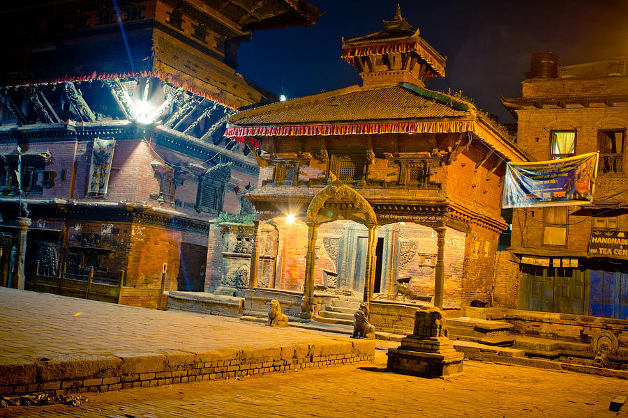 Bhaktapur at night in old town #1 Photograph by Raimond Klavins