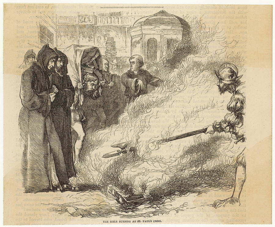Book Drawing - Bible Burning During Marys Reign #1 by Mary Evans Picture Library