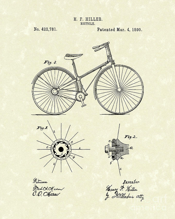 Bicycle 1890 Patent Art #1 Drawing by Prior Art Design