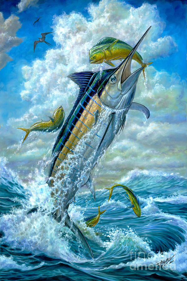 Blue Marlin Painting - Big Jump Blue Marlin With Mahi Mahi by Terry  Fox