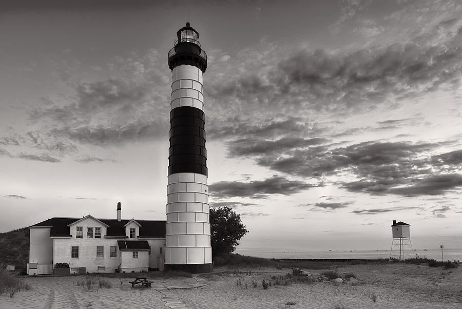 Architecture Photograph - Big Sable Point Lighthouse in Black and White #1 by Sebastian Musial