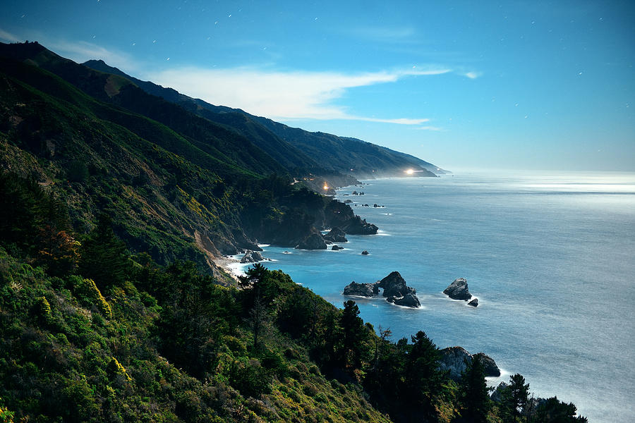 Big Sur in moonlight #1 Photograph by Songquan Deng