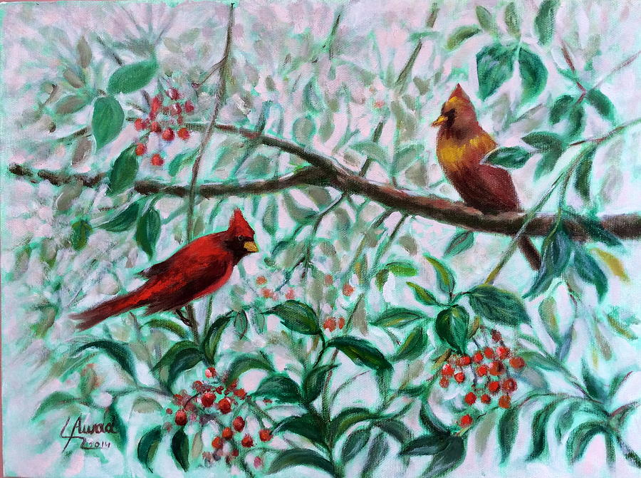 Birds of Christmas Painting by Laila Awad Jamaleldin
