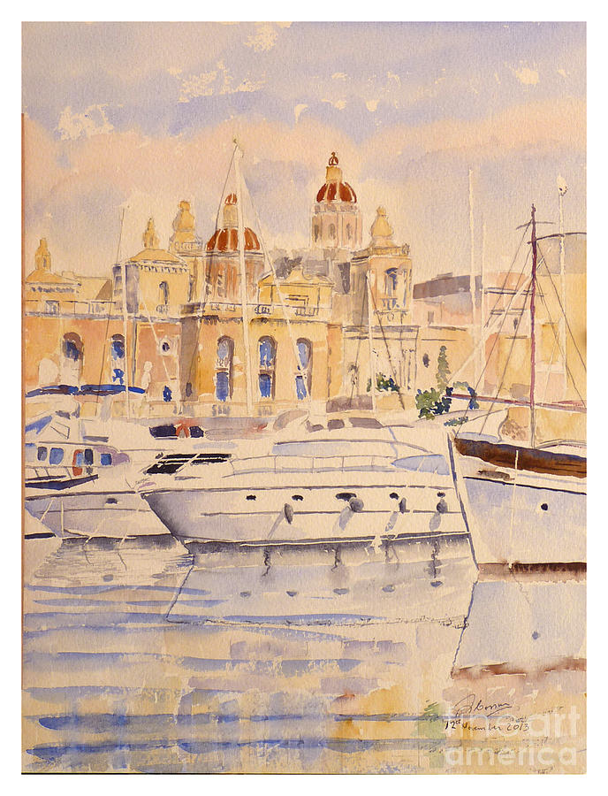 Malta Painting - Birgu waterfront #2 by Godwin Cassar