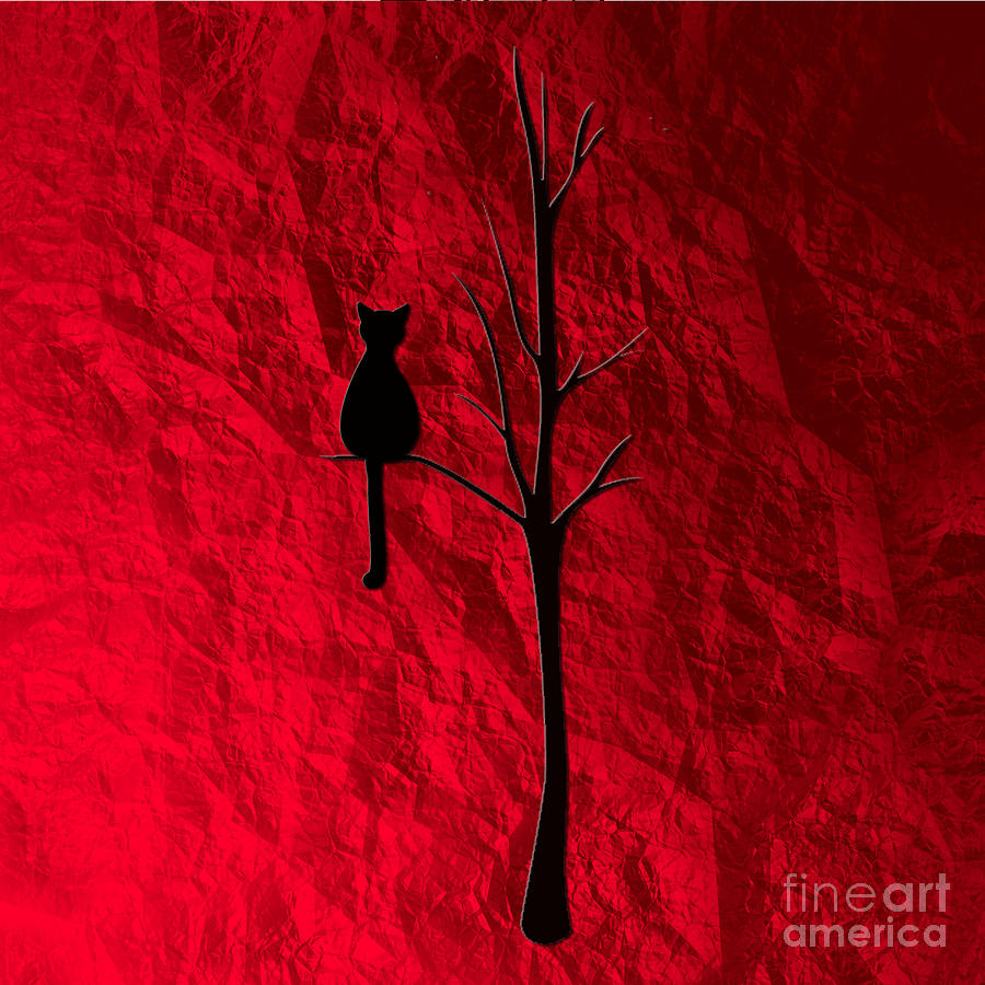 Black Cat On Tree #2 Digital Art by Nina Ficur Feenan