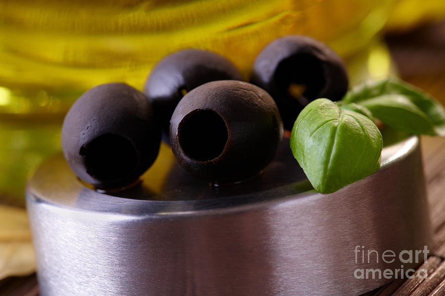 Bottle Photograph - Black Olives #1 by Monika Wisniewska