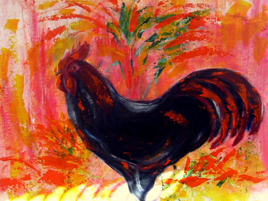 Black rooster #1 Painting by Joseph Ferguson