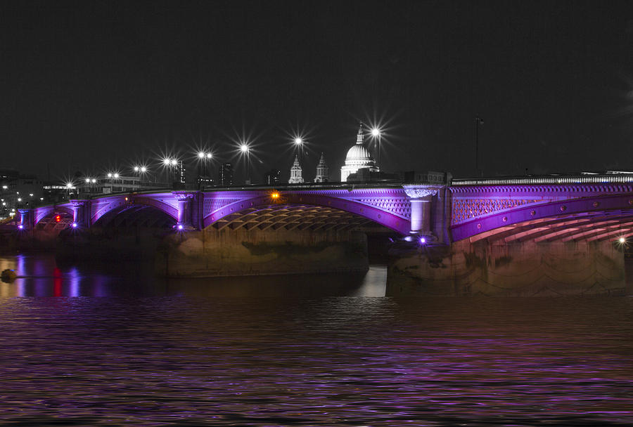 Blackfriars Bridge London Thames at night  #1 Photograph by David French
