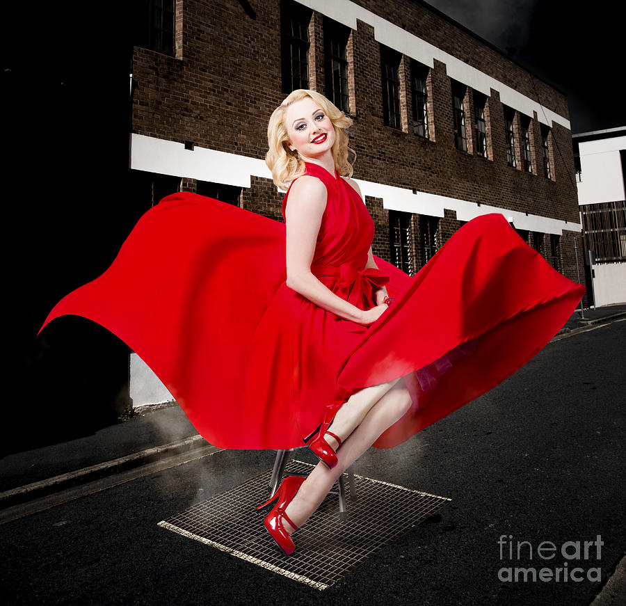 Blond Marilyn Monroe pinup girl in retro dress #1 Photograph by Jorgo Photography