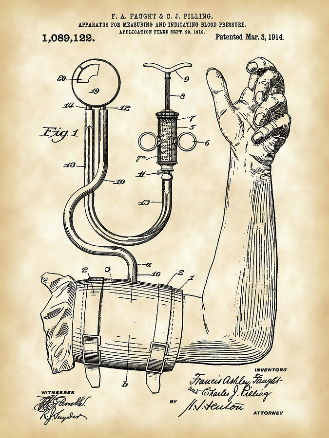 Blood Pressure Apparatus Patent 1910 - Vintage Digital Art by Stephen Younts