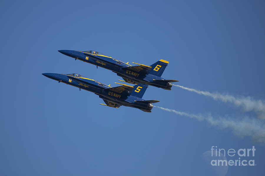 Blue Angels Double Over Moon 2 Photograph by D Wallace