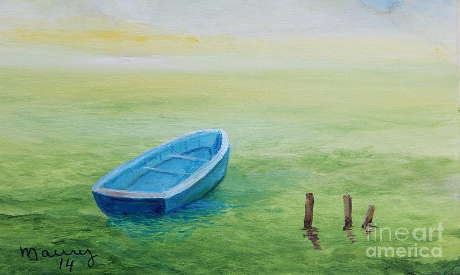 Blue Boat Painting by Alicia Maury
