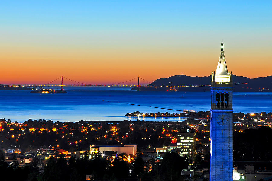 Blue Campanile and Golden Gate at Sunset Photograph by Joel Thai