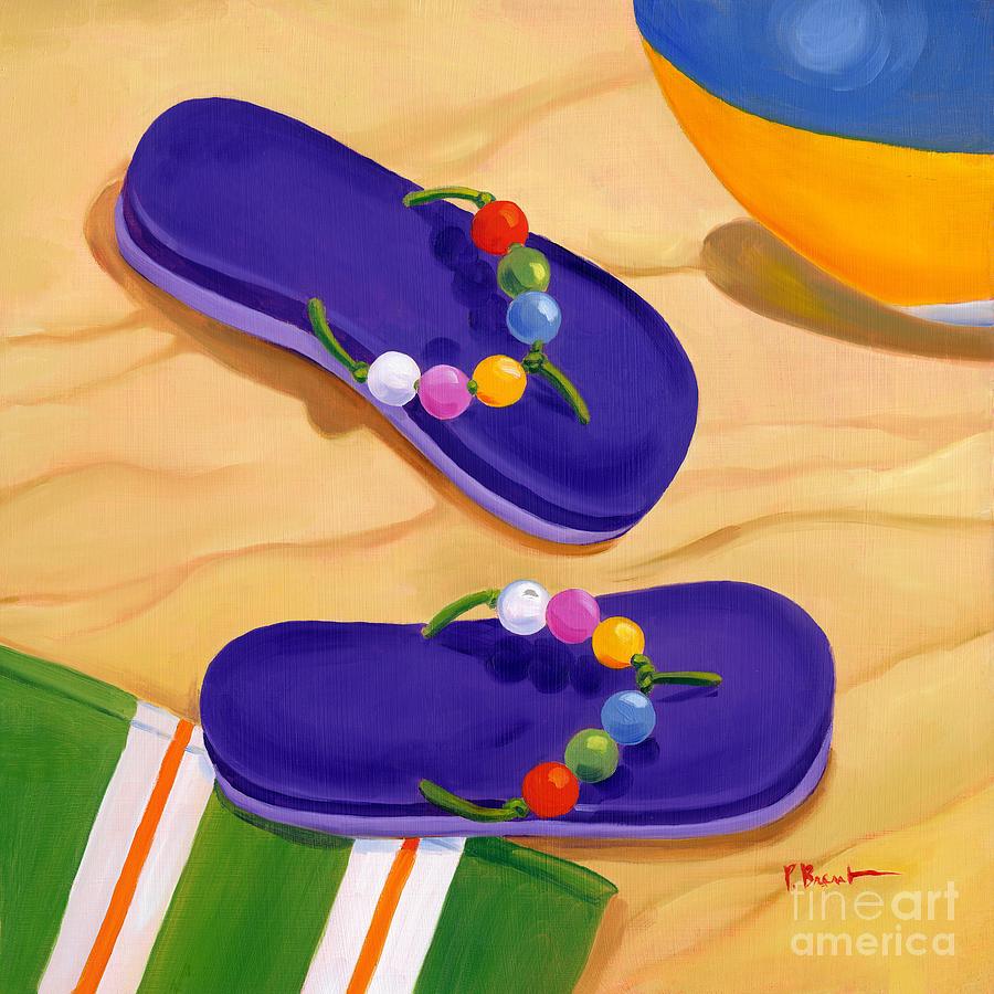 Beach Painting - Blue Flip Flops #1 by Paul Brent