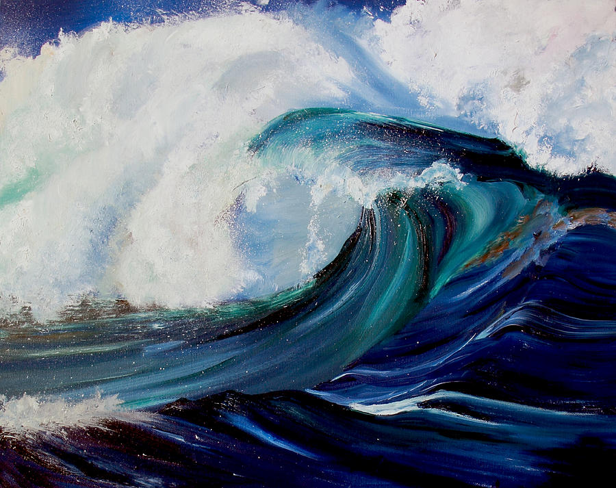 Blue Green Wave Painting by Kristin Lester