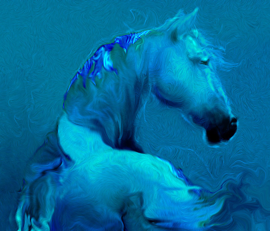 Blue Horse Digital Art by Judith Barath