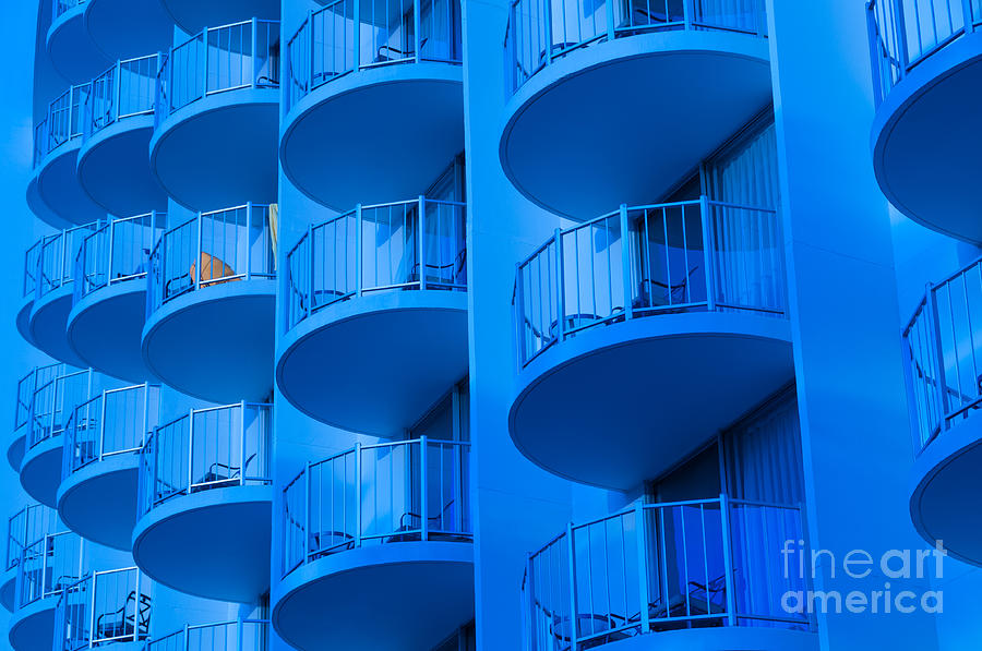 Blue hotel balcony abstract. #1 Photograph by Don Landwehrle