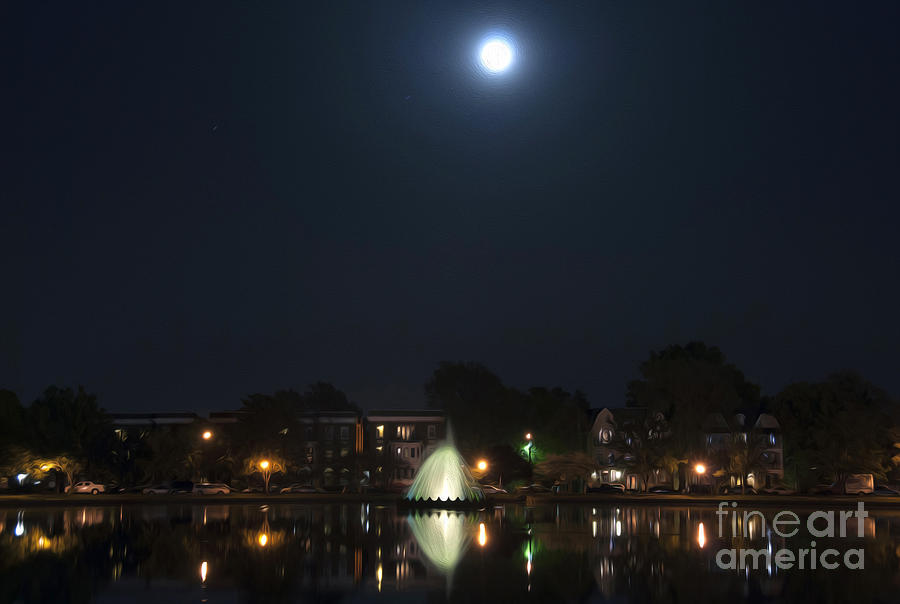 Blue Moon over Fountain Lake Digital Art by Kelvin Booker