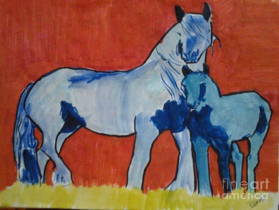 Horse Painting - Blue Pintos #1 by Patries Van Dokkum