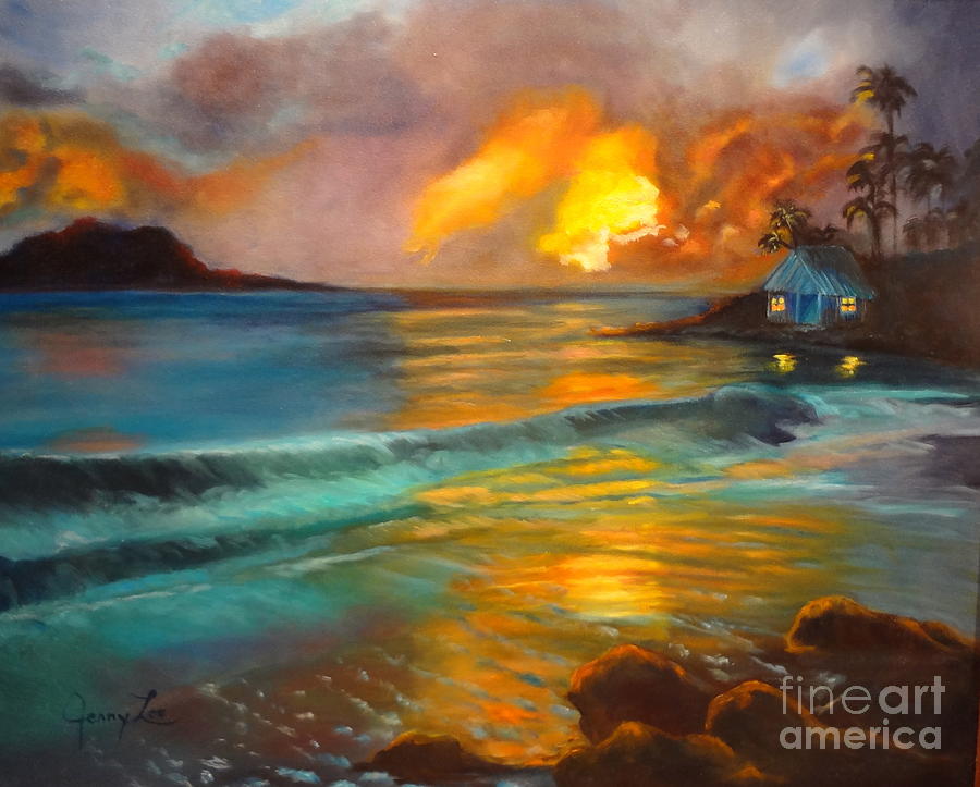 Sunset Painting - Blue Sunset by Jenny Lee