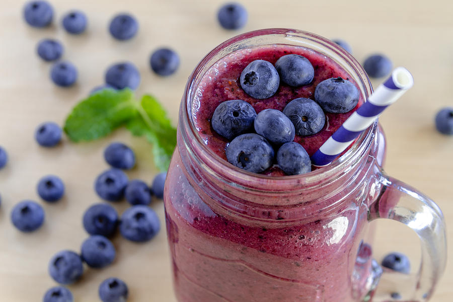 Juice Photograph - Blueberry and Blackberry smoothie shakes #1 by Teri Virbickis