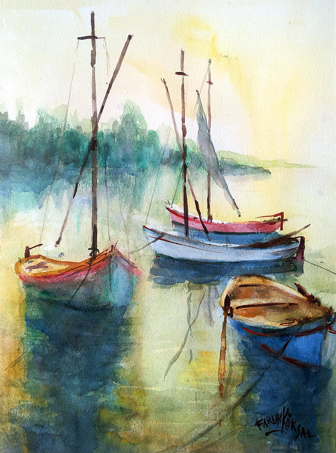 Boats are Resting #2 Painting by Faruk Koksal