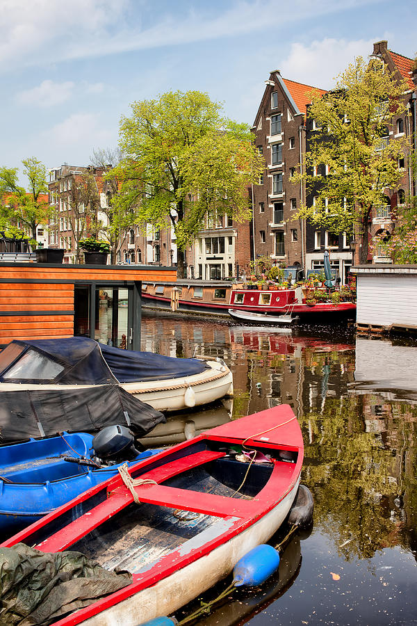 Boats on Canal in Amsterdam #1 Photograph by Artur Bogacki