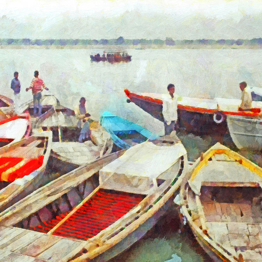 Boats on the Ganges River #1 Digital Art by Digital Photographic Arts