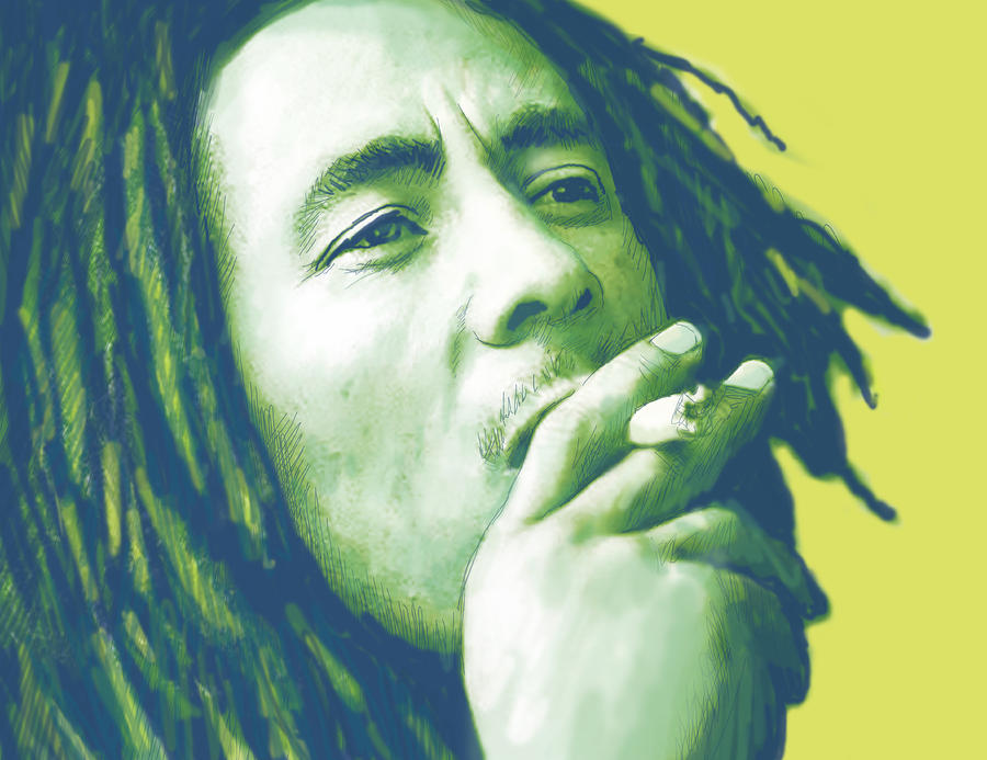 Bob Marley Stylised Pop Art Drawing Potrait Poser #1 Drawing by Kim Wang