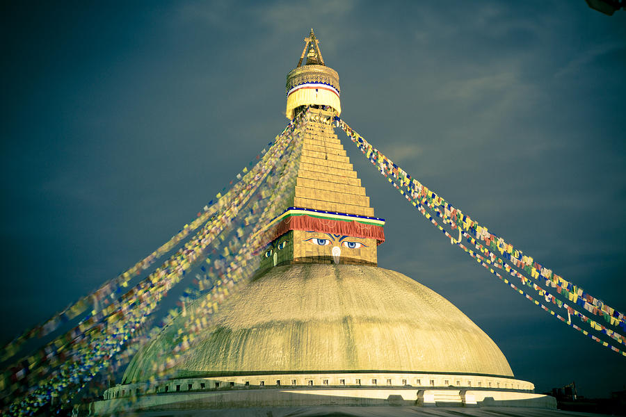 Bodhnath Stupa at night in kathmandu #1 Photograph by Raimond Klavins