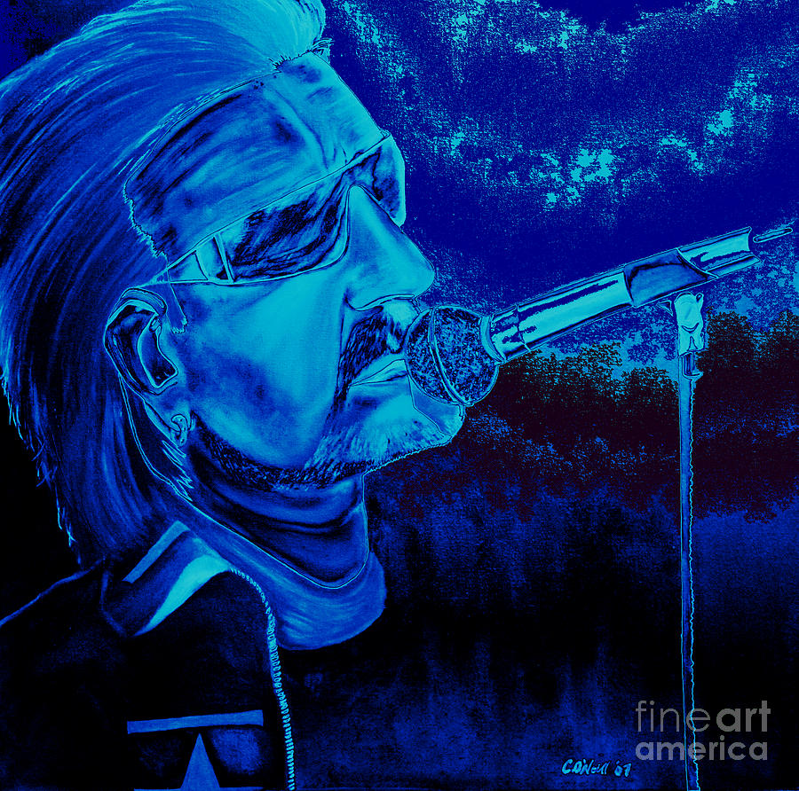 Bono Painting - Bono in Blue #1 by Colin O neill