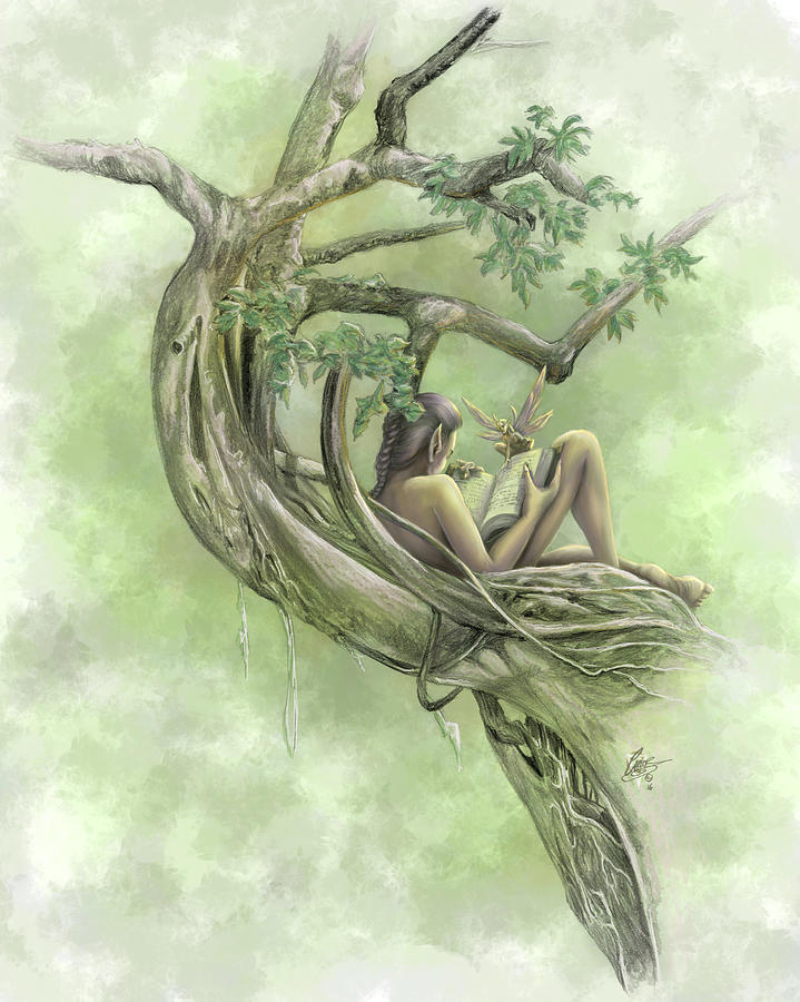 Bookworm Elf #2 Painting by MGL Meiklejohn Graphics Licensing